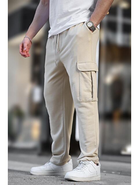 Madmext Bej Beli Ayarlanabilir Kargo Cep Basic Erkek Jogger Eşofman Altı 6552 - S000273543-19928