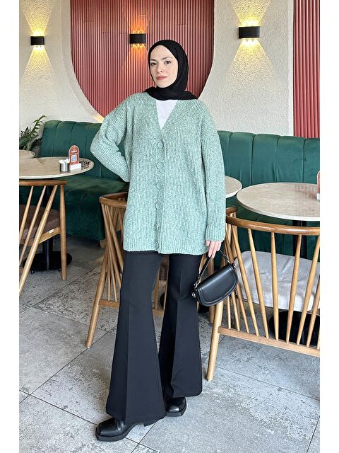 Lamelif Uzun Hırka Mint Yeşili