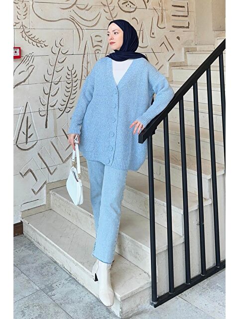 Lamelif Uzun Hırka Bebe Mavisi