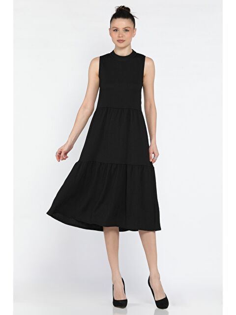 Gülseli Kadın Bisiklet Yaka Sıfır Kol Fırfırlı Bürümcük Elbise - S000373349-19351