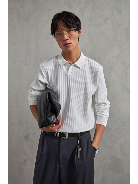 HYMAN Erkek Polo Yaka Fitilli Oversize Triko Kazak - S000515526-20063