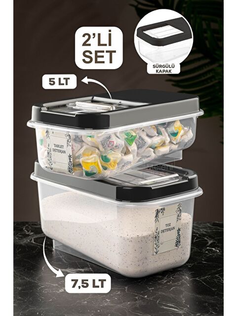 Meleni Home 2'li Kayar Kapaklı Tablet Deterjan Saklama Kutusu etiketli Deterjan Saklama Kabı 5lt 7 5lt Antrasit - S000382809-29666