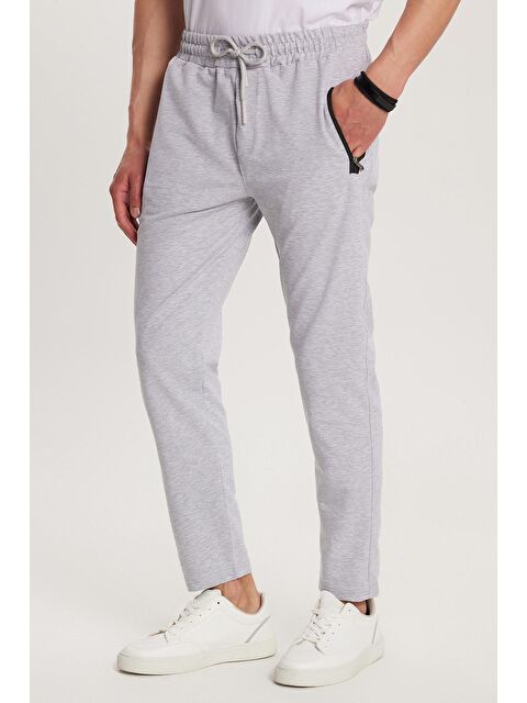 TUDORS Unisex Standart Fit Pamuklu 2 İplik Fermuar Cepli Beli Lastikli Bağlamalı Düz Paça Gri Eşofman Altı - S000518909-20600