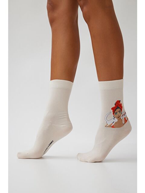 Katia And Bony Kadın Figürlü Kedi Desenli Soket Çorap Açık Pembe