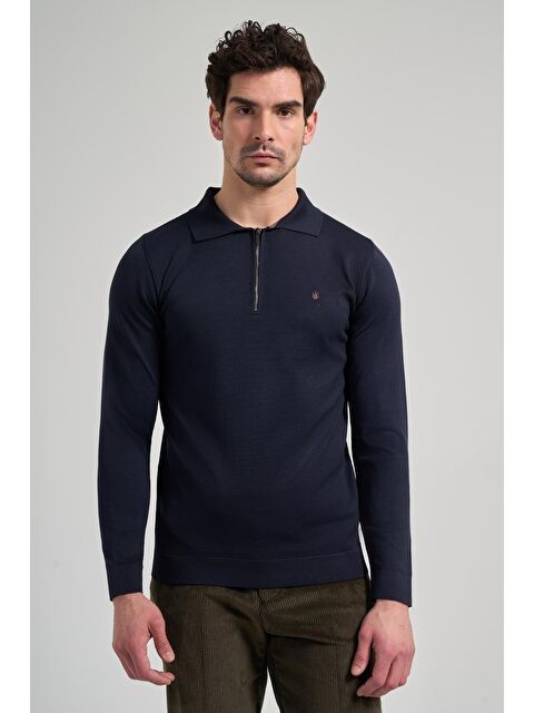 İMZA Koyu Lacivert Polo Yaka Düz Casual Pamuklu Slim Fit Triko 1012245250 - S000352372-29672