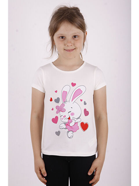 Toontoykids Kız Çocuk Kalpli Tavşan Baskılı Tişört