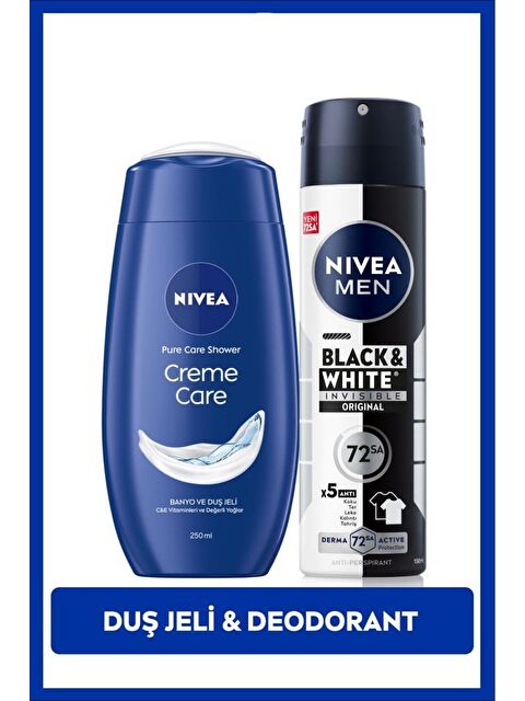 NIVEA MEN Erkek Sprey Deodorant Black&White Invisible Original ve Creme Care Nemlendirici Duş Jeli 250ml - S000457315-26865