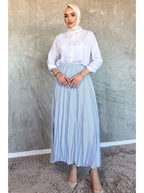 Julude Kadın Bel Lastikli Kırışık Model Çizgi Desenli Taşlı Tesettür Etek - S000399799-37234