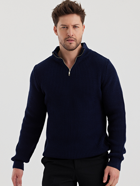 Tarz Cool Erkek Regular Balıkçı Yaka Fermuarlı Balıkçı Triko Kazak - S000333173-29672