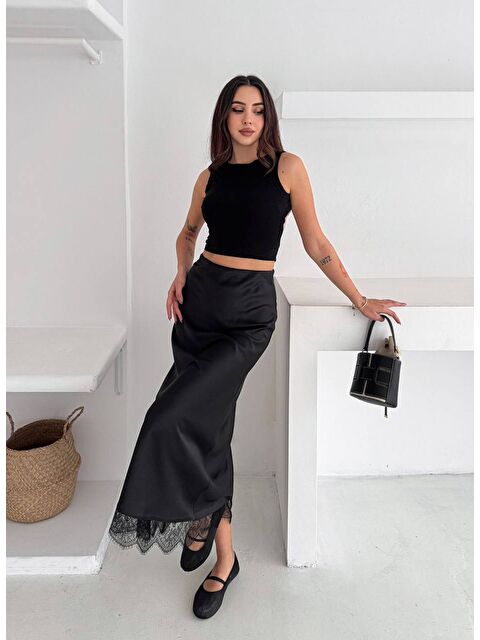 carla10 Dantel Detay Saten Uzun Etek - S000492513-19351