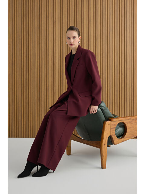 AKER Bordo Paçası Yırtmaçlı Dokuma Pantolon - S000494444-19951