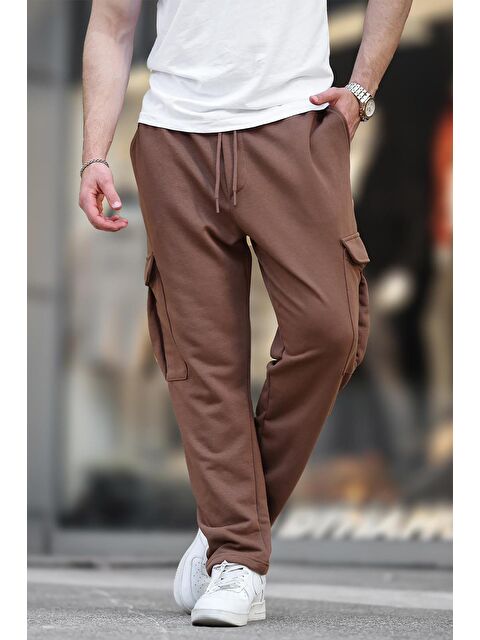 Madmext Kahverengi Beli Ayarlanabilir Kargo Cep Basic Erkek Jogger Eşofman Altı 6552 - S000273543-19413