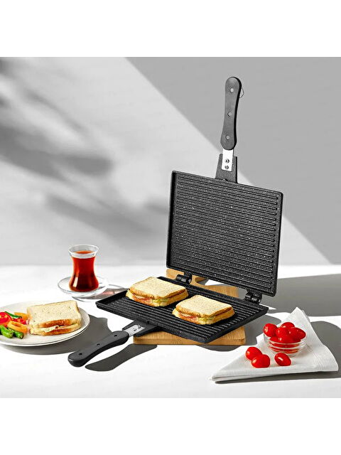 Nehir Alüminyum Döküm Lüks Büyük Tost Tavası - Siyah - S000393605-19351