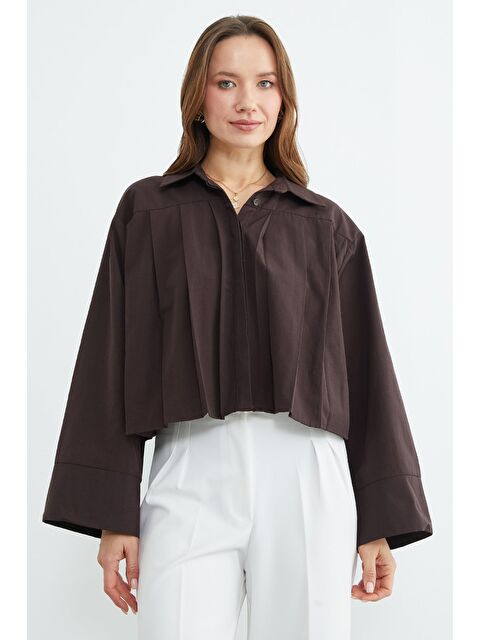 Fullamoda Pileli Geniş Kol Salaş Crop Gömlek - S000511076-19413