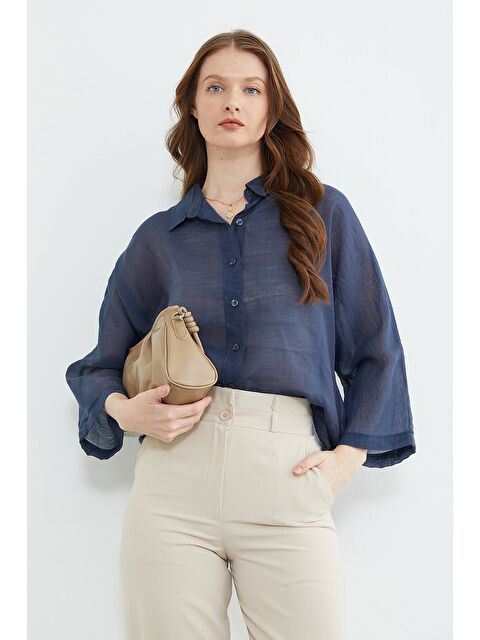 Fullamoda Jakarlı Kapri Kol Transparan Gömlek - S000518219-21164