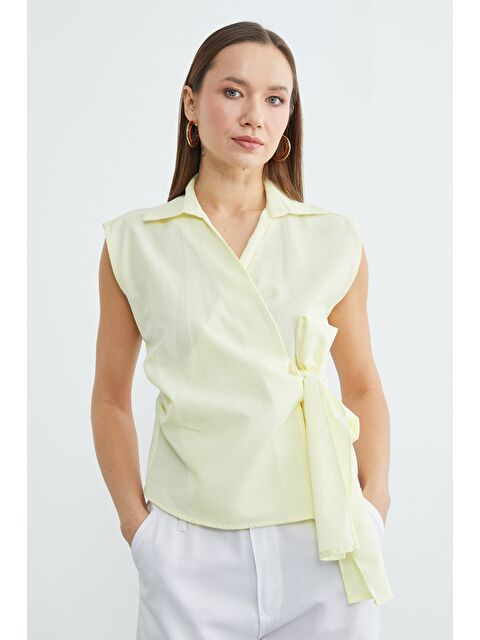 Fullamoda Yandan Bağlamalı Drapeli Kruvaze Yaka Gömlek - S000504812-20072