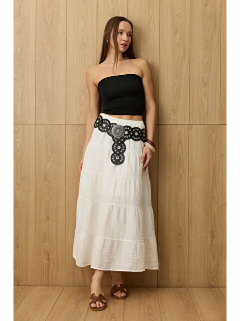 Fullamoda Beli Lastikli Müslin Kumaş Etek - S000435596-19965