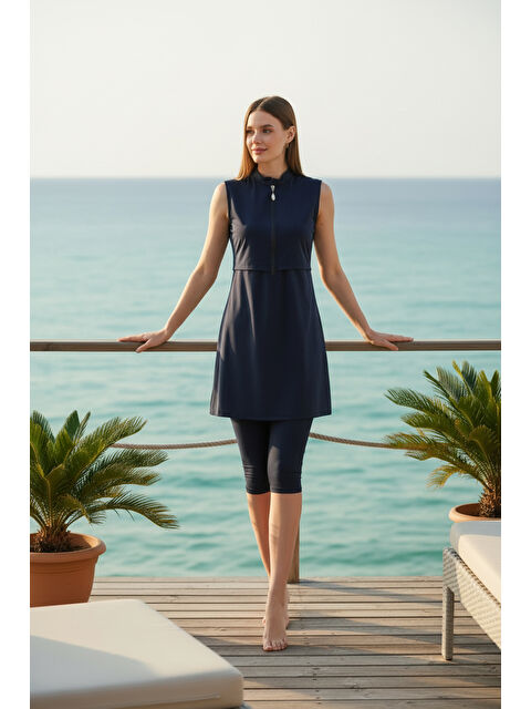 SEBOTEKS Hızlı Kuruyan Esnek Paraşüt Kumaş Kolsuz Yarı Kapalı Mayo 3413 - S000522615-29672