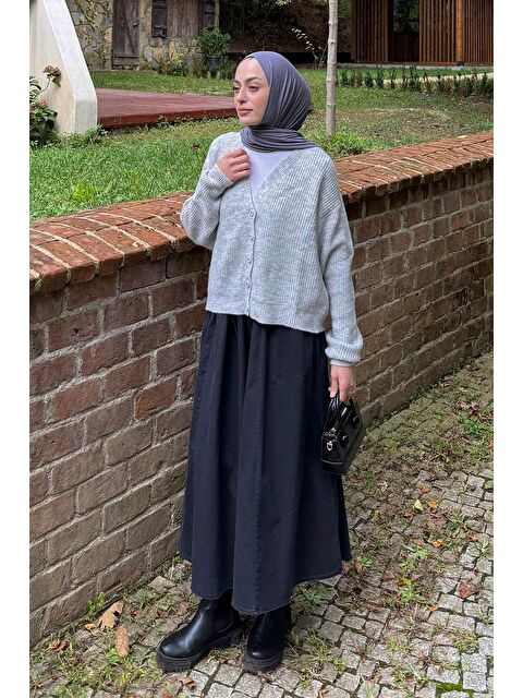 Lamelif Crop V Yaka Hırka Gri - S000517971-20600