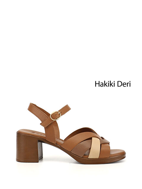 GÖNDERİ(R) Kadın KAHVERENGİ-TABA Kalın Topuklu Hakiki Deri Sandalet - S000530807-37323