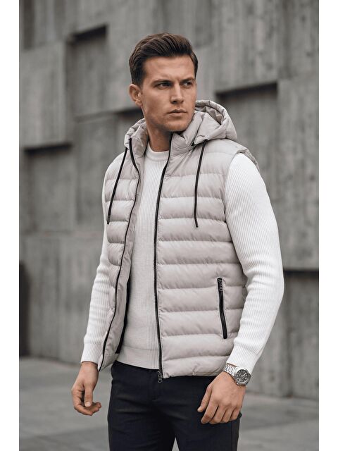 Oksit Yelly Slim Fit Fermuarlı Cep Detaylı Erkek Şişme Yelek - Çıkarılabilir Kapüşonlu & Astarlı