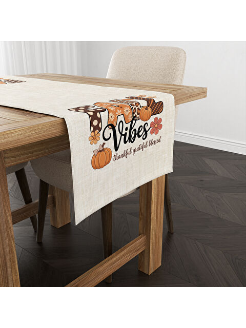 Evmila Sonbahar Desenli 40x140 cm Kadife Masa Örtüsü Runner - S000435744-23173