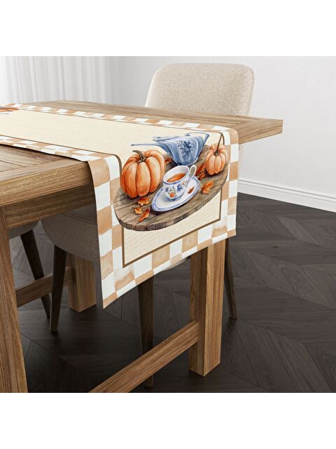 Evmila Sonbahar Desenli 40x140 cm Kadife Masa Örtüsü Runner - S000435741-23173