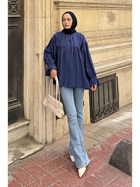 Lamelif Roba Detaylı Tesettür Gömlek İndigo - S000522617-23093