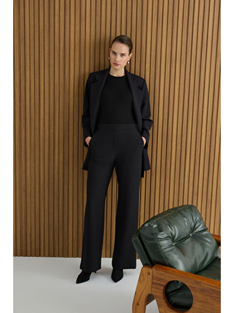 AKER Siyah Paçası Yırtmaçlı Dokuma Pantolon - S000494444-19351