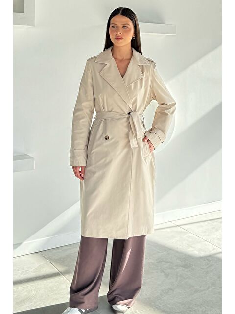 Gülseli Kadın Kruvaze Yaka İç Astarlı Bel Kuşak Detaylı Trençkot - S000470261-19928