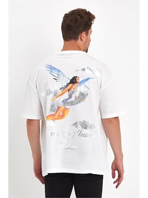 Jane's Erkek Melek Baskılı Oversize T-shirt - Beyaz - S000528603-20063