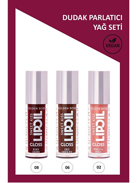 GOLDEN ROSE Sweet Kiss No:02 - No: 06- No: 08 Meyveli Dudak Parlatıcı Seti