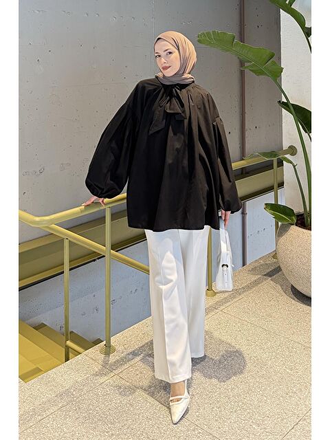 Lamelif Yaka Fular Detaylı Gömlek Siyah - S000522619-19351