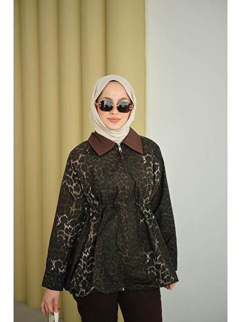 Locco Moda Kadın Leopar Desenli Fermualı Trenç Kahverengi - S000448606-19413