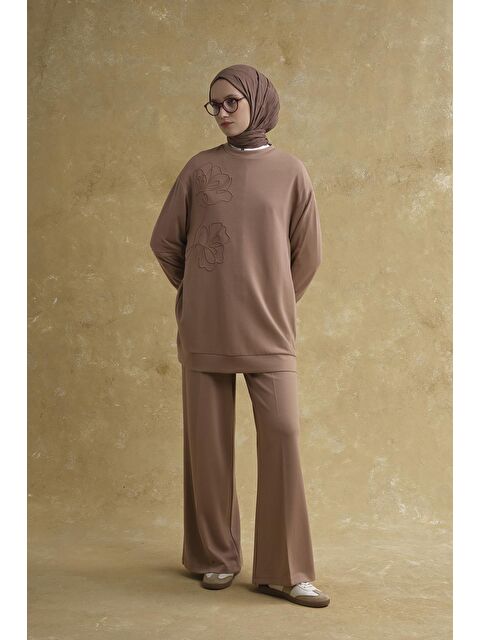 ARMİNE Nakış Detaylı Örme Takım Açık Kahve - S000512220-29705