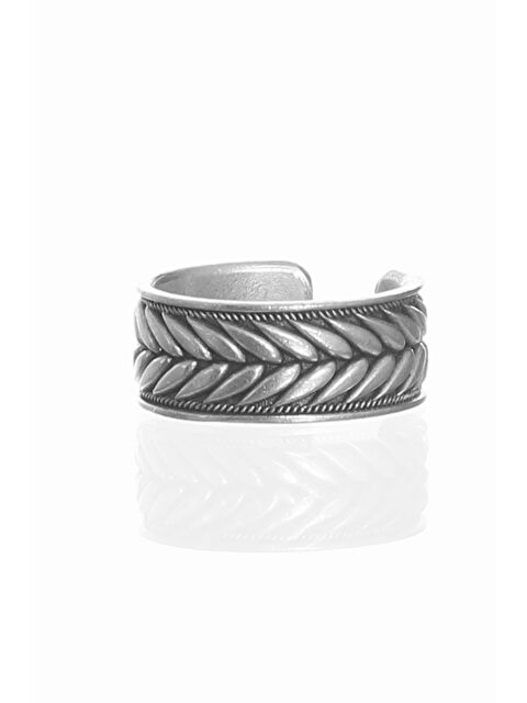 Labalaba Erkek Antik Gümüş Kaplama Ayarlanabilir Yaprak Desenli Yüzük - S000457319-18105