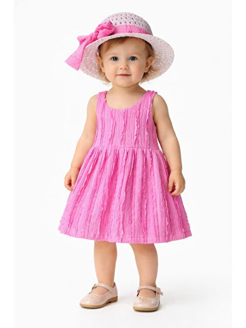 Chicsy Baby Kız Bebek Tarz Fırfırlı Yazlık Elbise Şapkalı 2’li Kombin