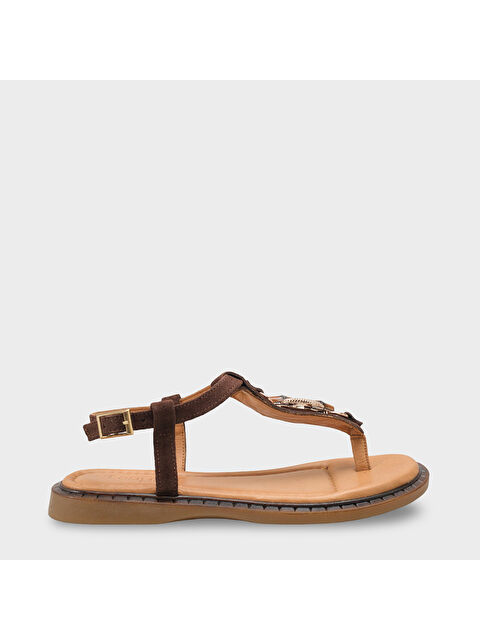 Capone Outfitters Mallorie Hakiki Deri Metal Tokalı Düz Topuklu Kadın Sandalet