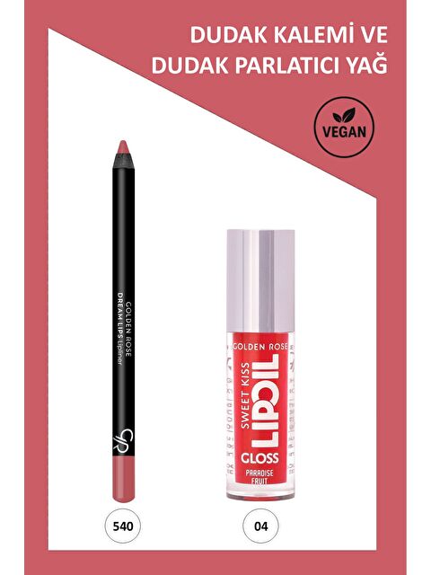 GOLDEN ROSE Sweet Kiss Meyveli Dudak Parlatıcısı No: 04 & Dream Lips Lipliner No: 540 Makyaj Seti
