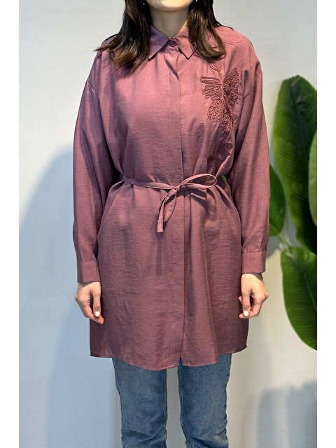 Remsa Nakış İşlemeli Oversize Gömlek Tunik 4471 Mürdüm - S000512120-20036