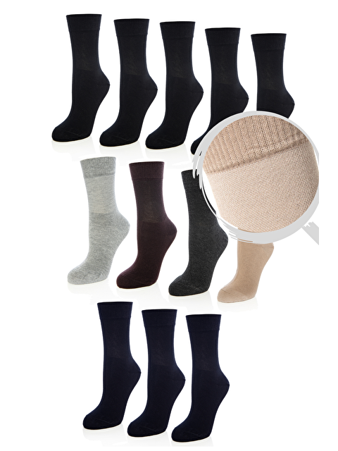 Tolin Bambu Sıkmayan Lastikli Bilek Detaylı Karışık Renk Kadın Diyabet Çorap 12'li  2440812R - S000074738-23173