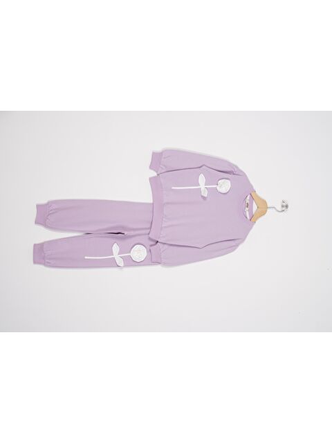 Zepkids Gül Detaylı Paçası Lastikli Lila Renk Kız Çocuk Eşofman Takımı - S000356382-17878