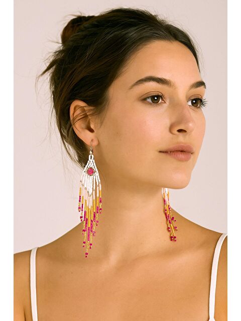 New Obsessions Bali Elyapımı Uzun Boncuk Bohem Tarz Küpe - S000473280-20024