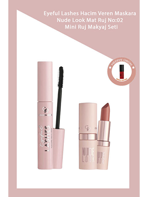 GOLDEN ROSE Eyeful Lashes Hacim Veren Maskara & Nude Look Mat Ruj No:02 + Mini Ruj Makyaj Seti