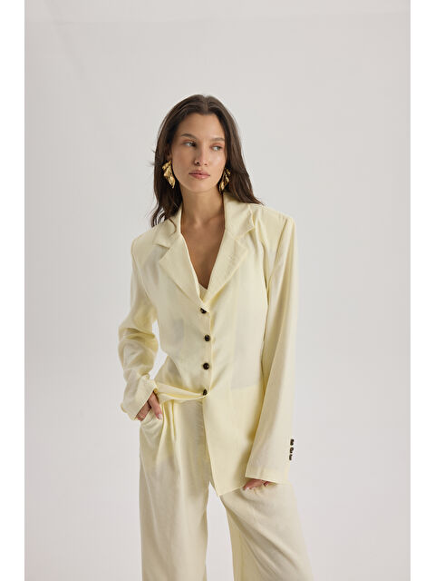 Mai Collection Breeze Bağlamalı Sarı Ceket Pantolon Takım