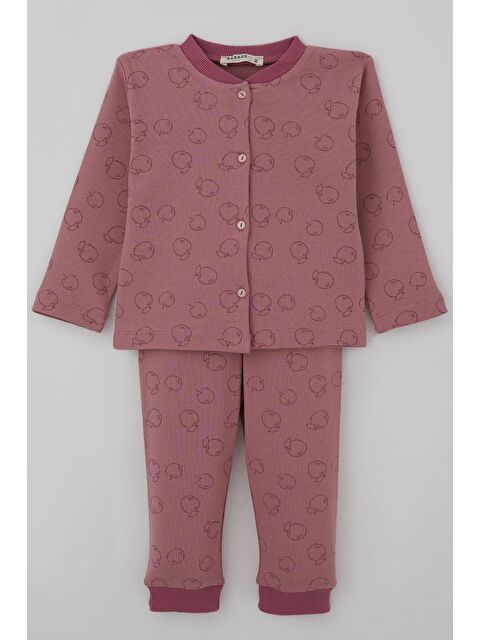 Breeze Kız Bebek Pijama Takımı Önden Düğmeli Elma Desenli Gülkurusu (4 Ay-1 Yaş) - S000527076-20028