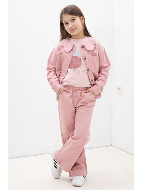 Cansın Mini Pembe Çiçek Yaka Detaylı Ceketli Kız Çocuk Pantolonlu 3lü Takım 23630 - S000518917-20024