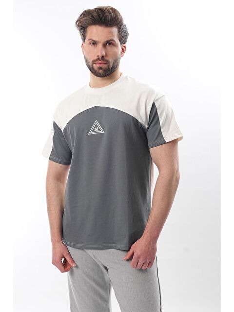 Madmext Ekru Overfit Garnili Erkek %100 Pamuk Tişört E7104 - S000347900-19965