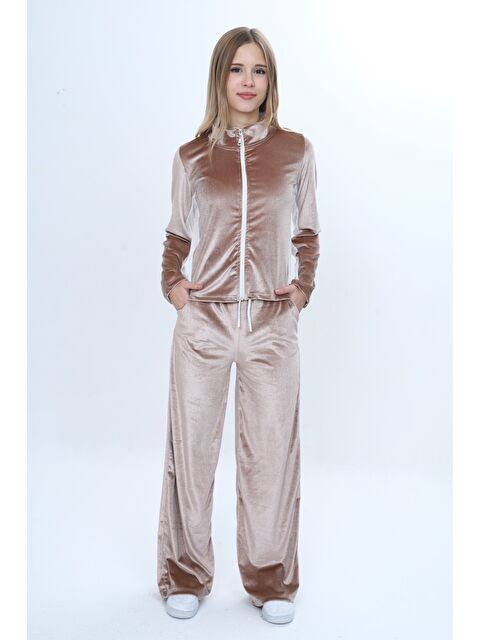 Toontoykids Kız Çocuk 2'li Takım Fermuarlıı Cepli Sweatshirt & Beli Lastikli Bol Paça Cepli Eşofman Alt - S000497564-19413