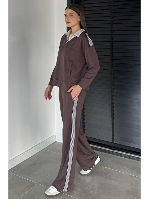 Gülseli Kadın Dik Yaka Yarım Fermuarlı Sweat Bel Lastikli Palazzo Pantolon İkili Takım - S000470254-19413
